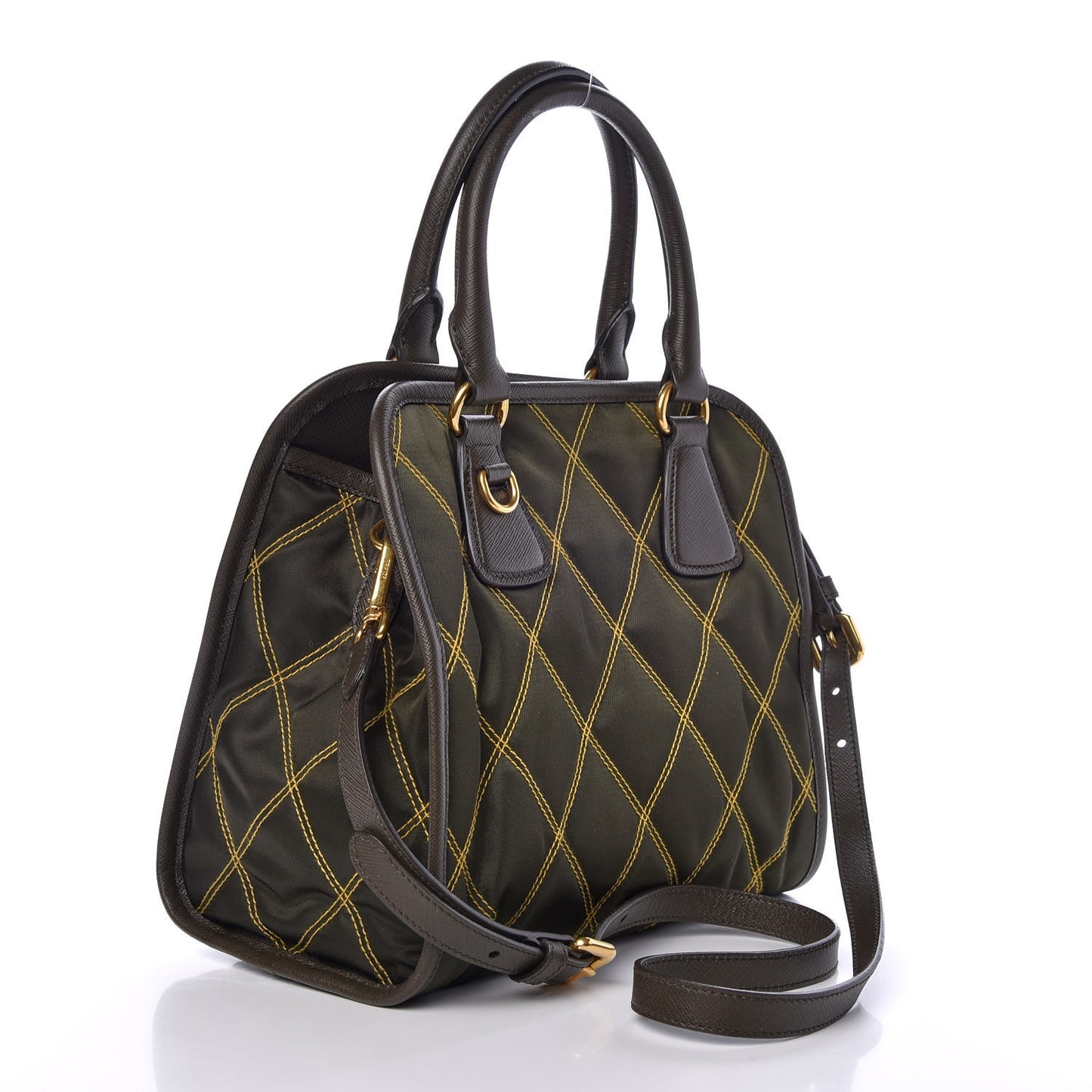 Saffiano Tessuto Nylon Impunturato Quilted Shopper Militare Soleil