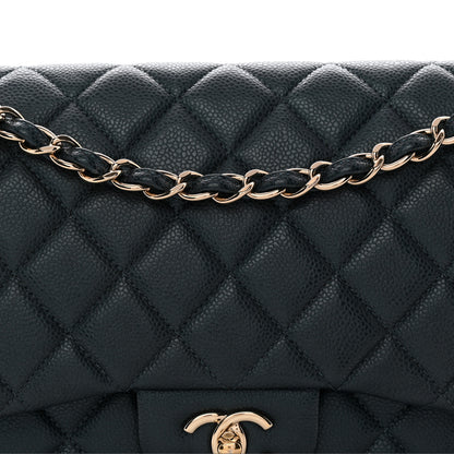 Chanel Metallic Caviar Quilted Jumbo Double Flap Dark Blue 8 of 15