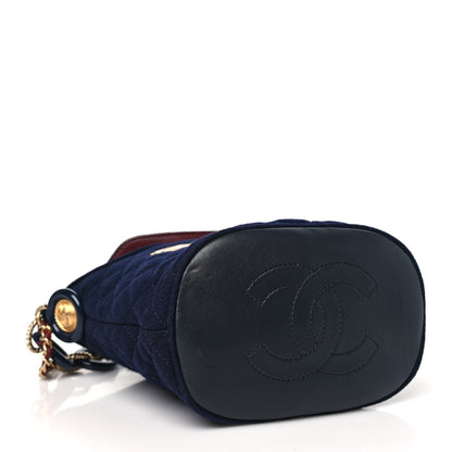 Chanel Wool Lambskin Quilted Paris Hamburg Charms Bucket Bag Dark Navy 4 of 10