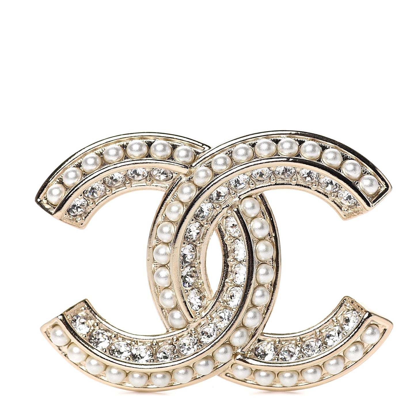 Crystal Pearl Chain Mania CC Earrings Gold