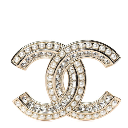 Chanel Crystal Pearl Chain Mania CC Earrings Gold 1 of 3