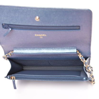 Chanel Iridescent Caviar Quilted Wallet On Chain WOC Dark Blue 7 of 11
