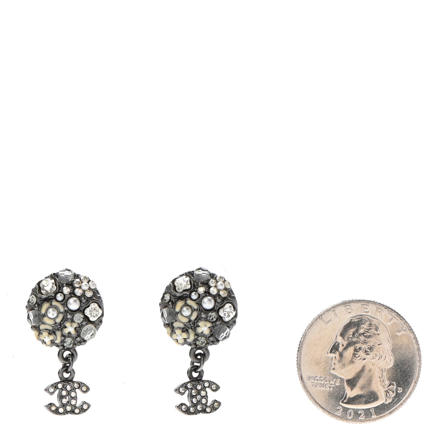 Ruthenium Crystal Pearl Enamel Drop CC Earrings