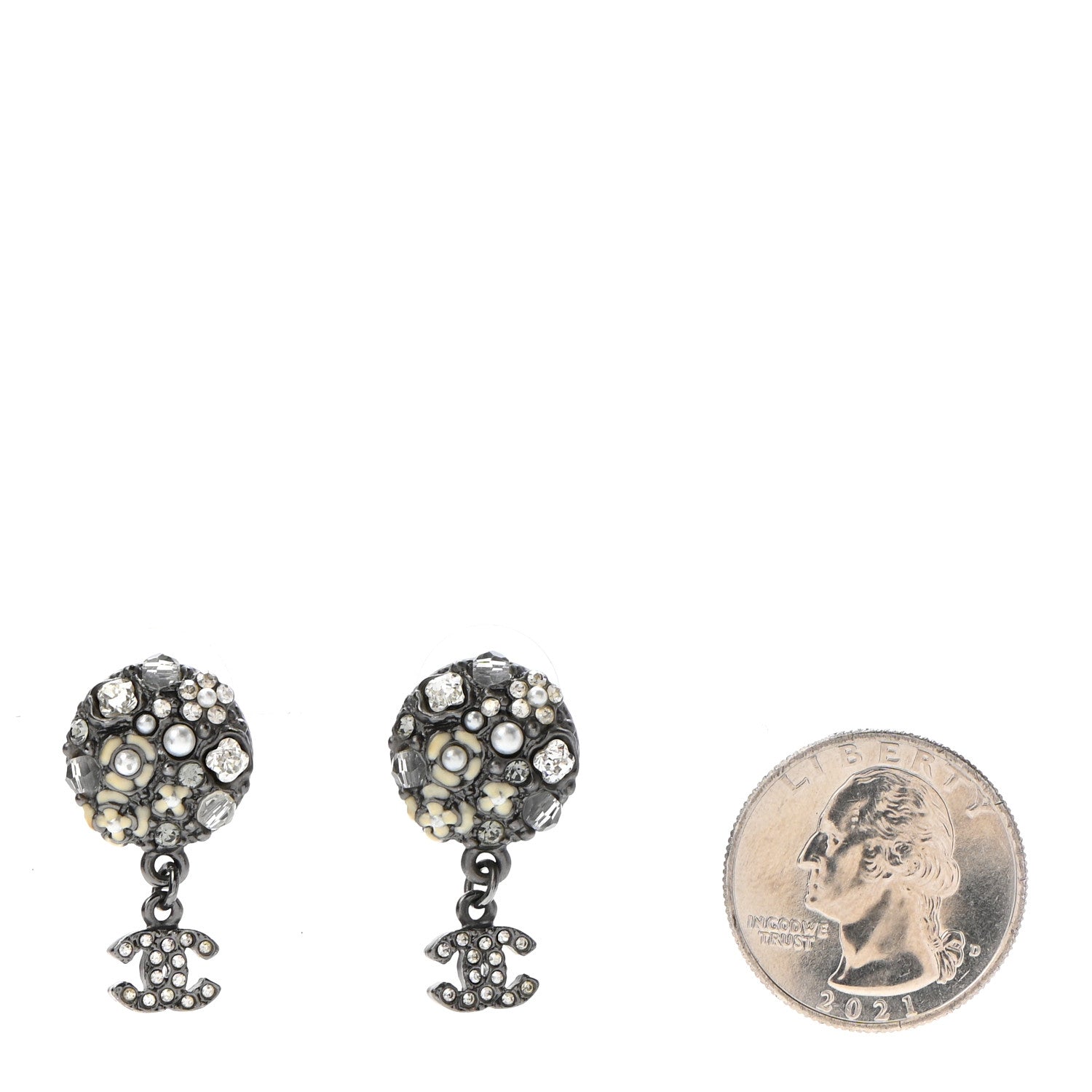 Chanel Ruthenium Crystal Pearl Enamel Drop CC Earrings 2 of 4