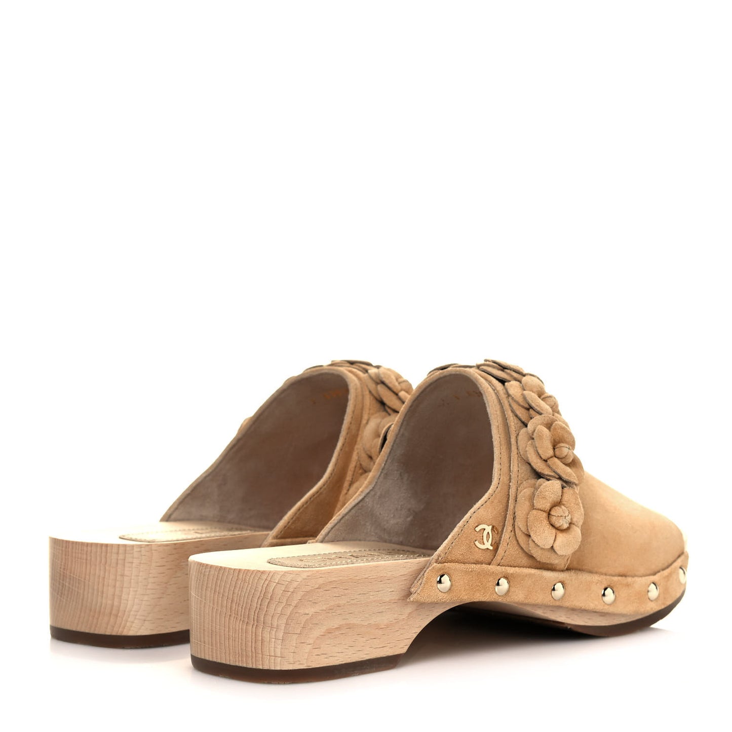 Suede Calfskin Camellia Mules 35 Beige