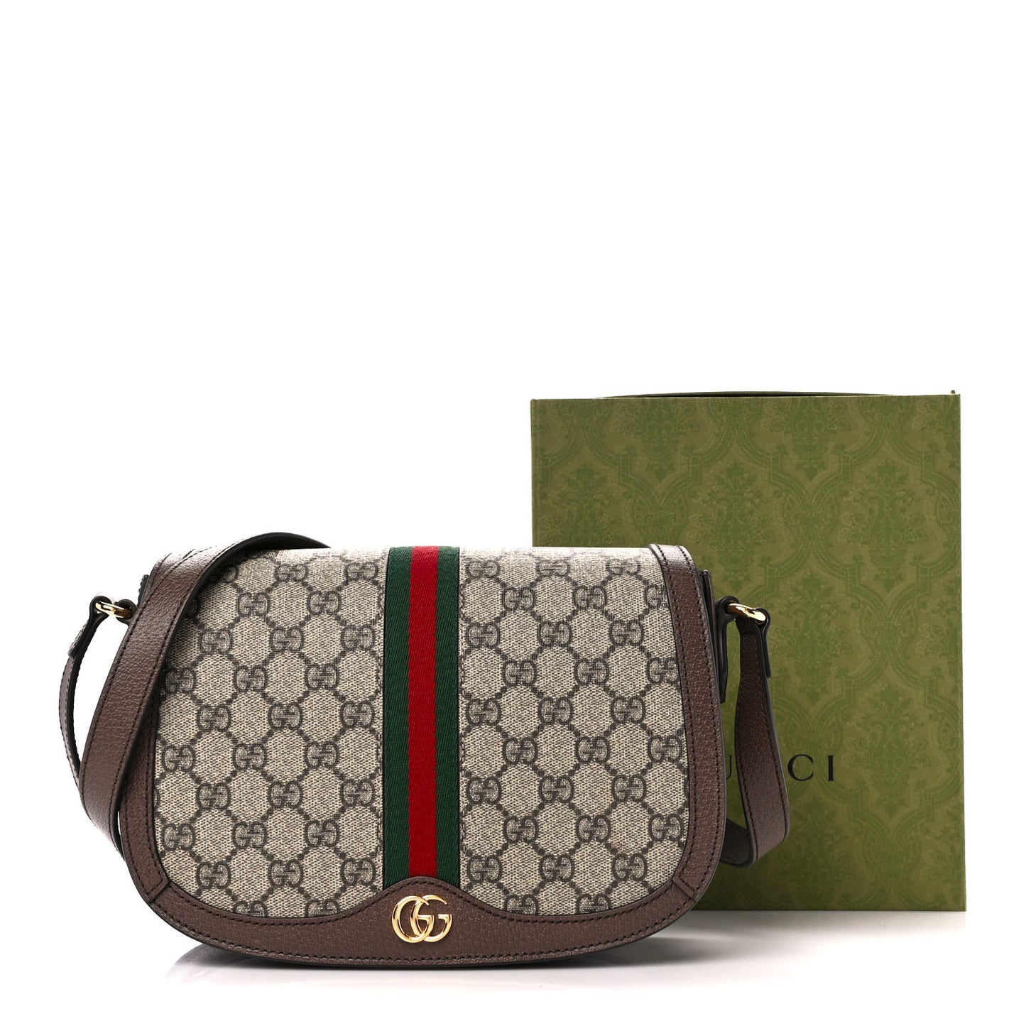 GG Supreme Monogram Web Small Ophidia Flap Messenger Bag Brown