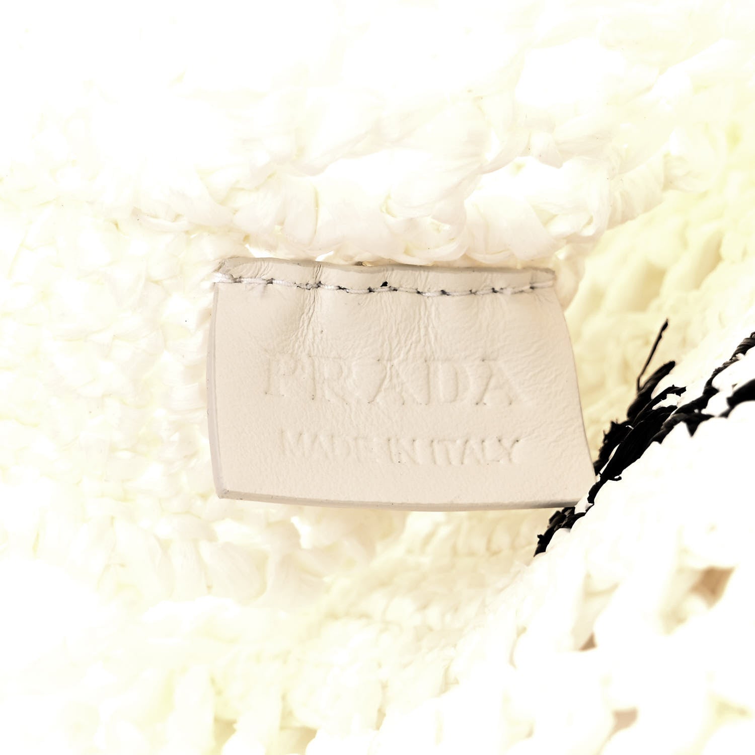 Prada Yarn Raffia Effect Crochet Logo Embroidered Tote Bag White 5 of 10