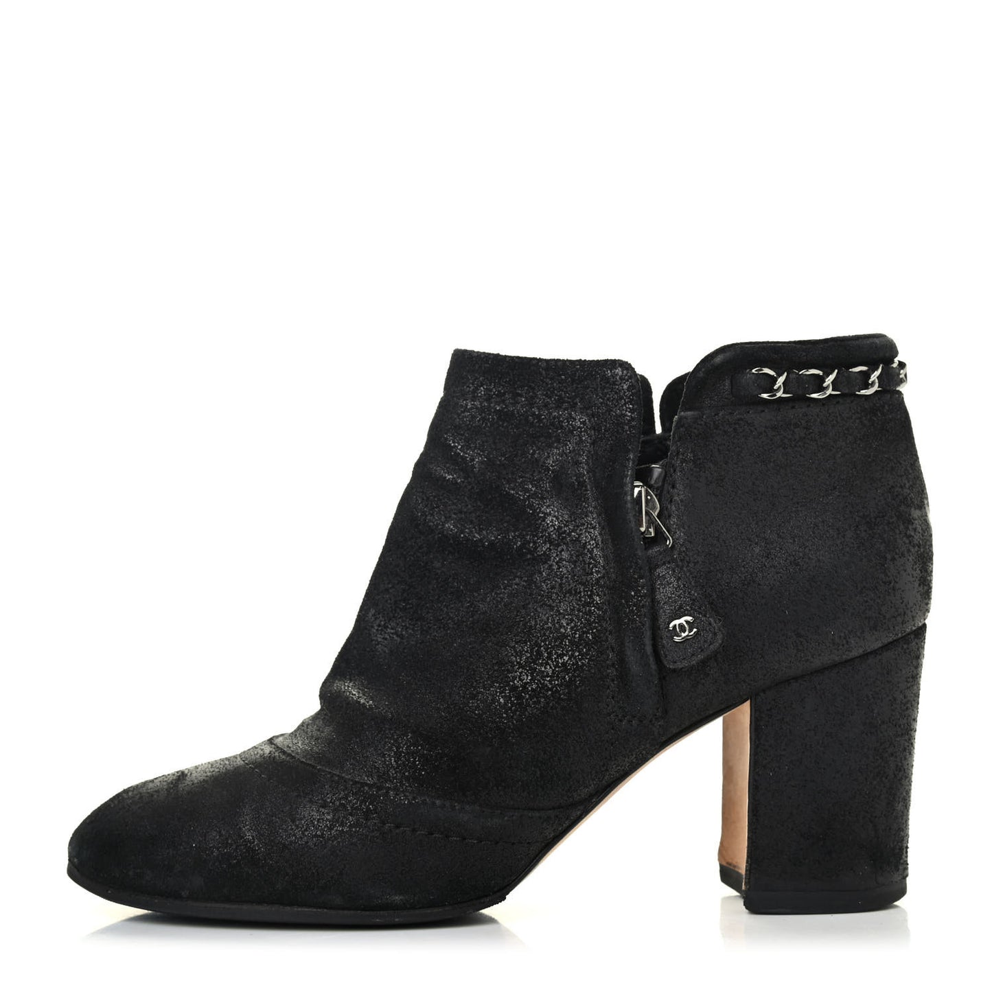 Suede CC Chain Ankle Boots 36.5 Black