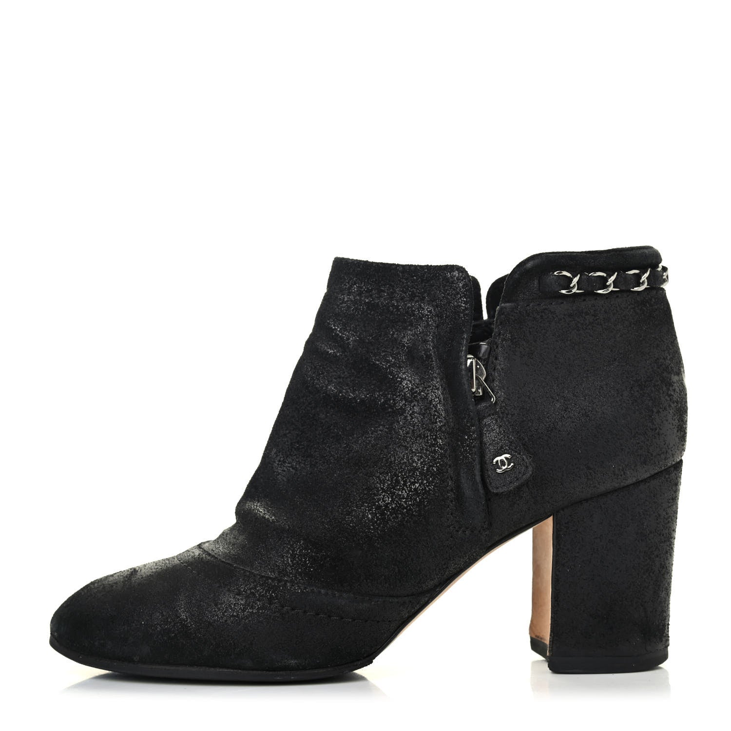 Chanel Suede CC Chain Ankle Boots 36.5 Black 1 of 4