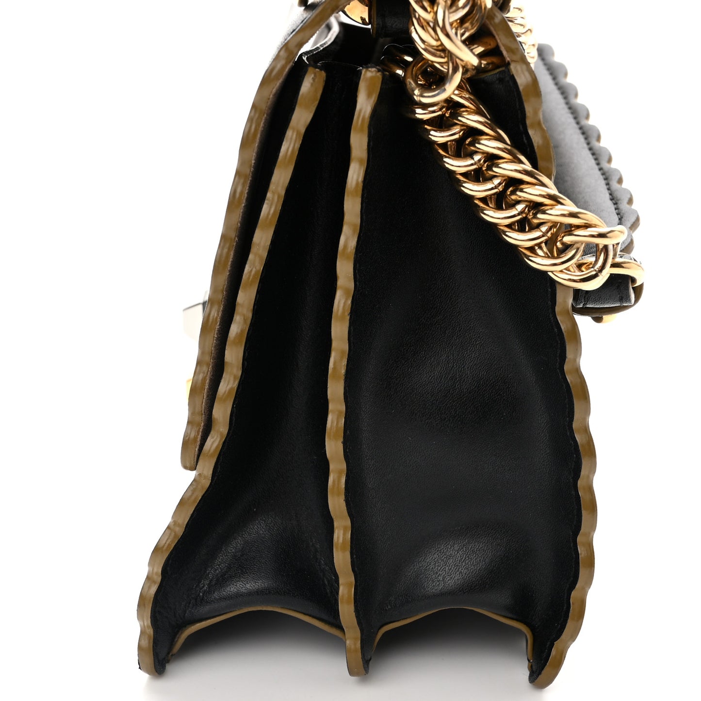 Vitello Liberty Scalloped Studded Small Kan I Shoulder Bag Black