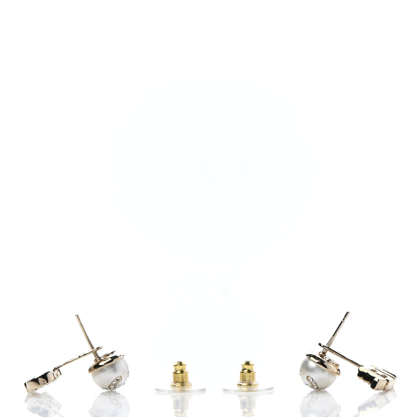 Pearl Crystal Logo Earrings Gold Pearly White