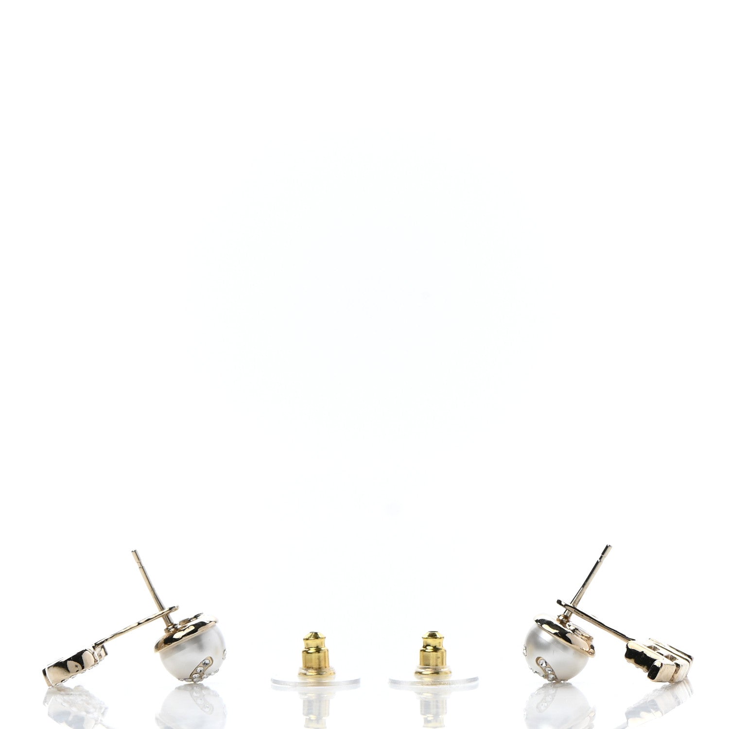 Chanel Pearl Crystal Logo Earrings Gold Pearly White 3 of 5