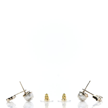 Chanel Pearl Crystal Logo Earrings Gold Pearly White 3 of 5