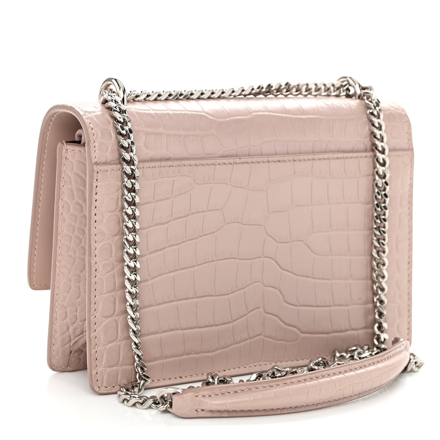 Calfskin Crocodile Embossed Monogram Sunset Chain Wallet Marble Pink