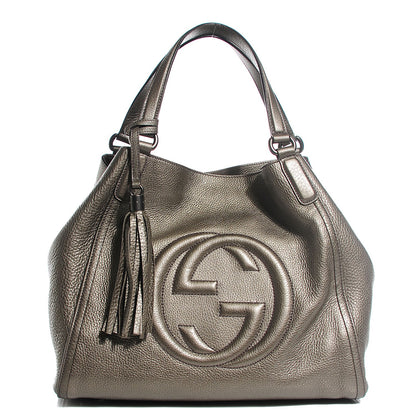Gucci Metallic Pebbled Calfskin Medium Soho Shoulder Bag Sasso 1 of 9