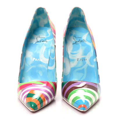 Christian Louboutin Patent Striped Grand Bain Swimming Pool So Kate 120 Pumps 39 Multicolor Lin Blue White 2 of 7
