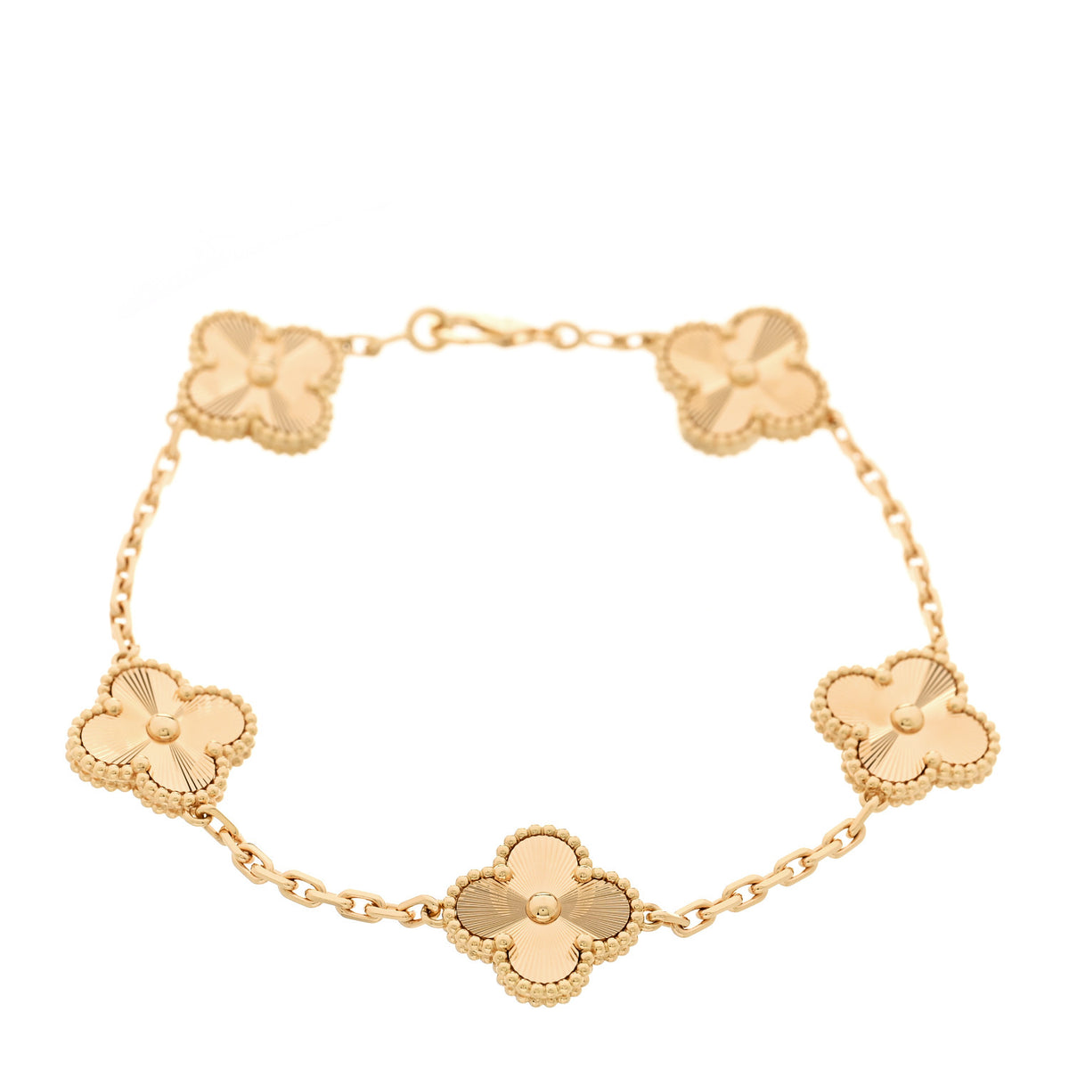 18K Yellow Gold 5 Motifs Guilloche Vintage Alhambra Bracelet