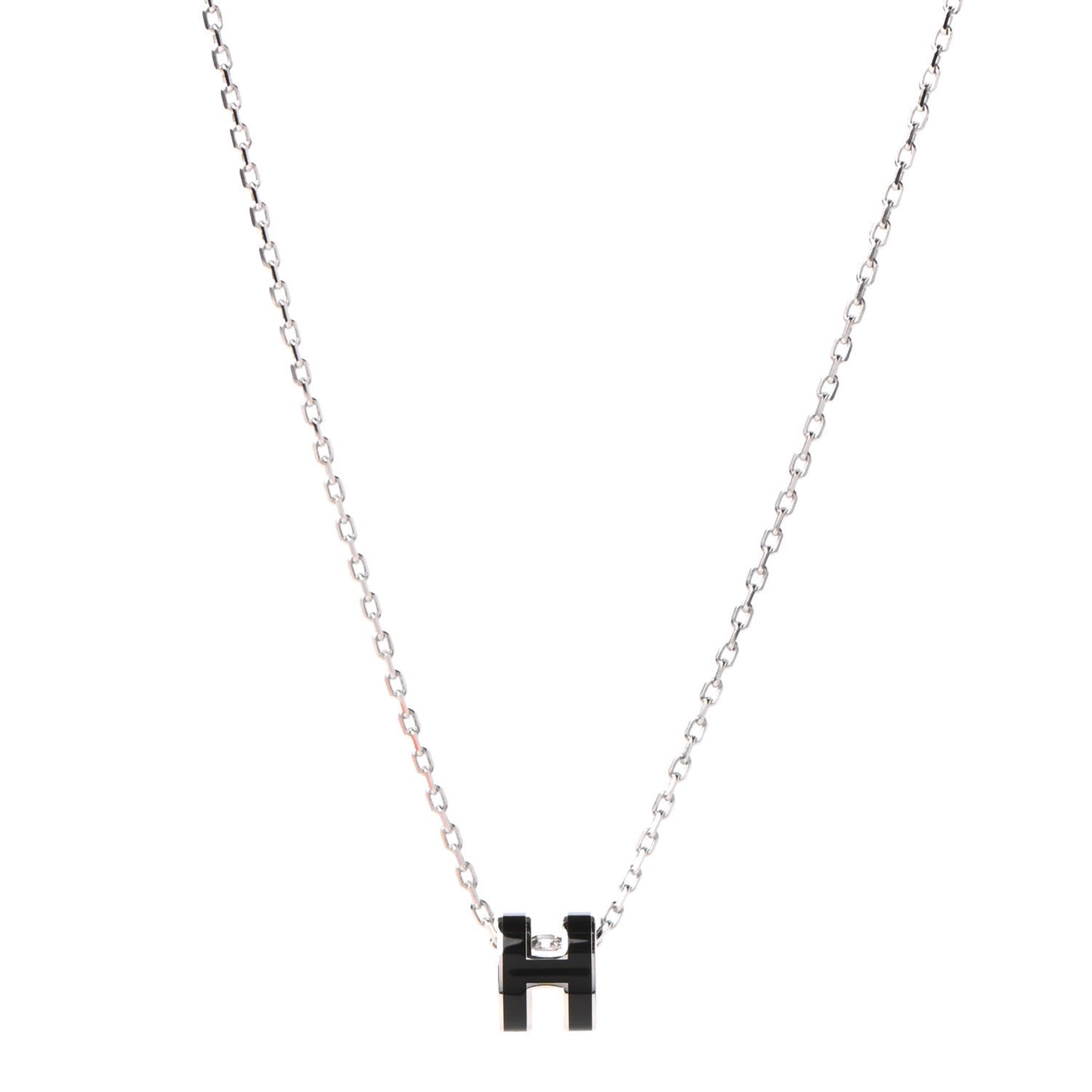 Lacquered Palladium Mini Pop H Pendant Necklace Black