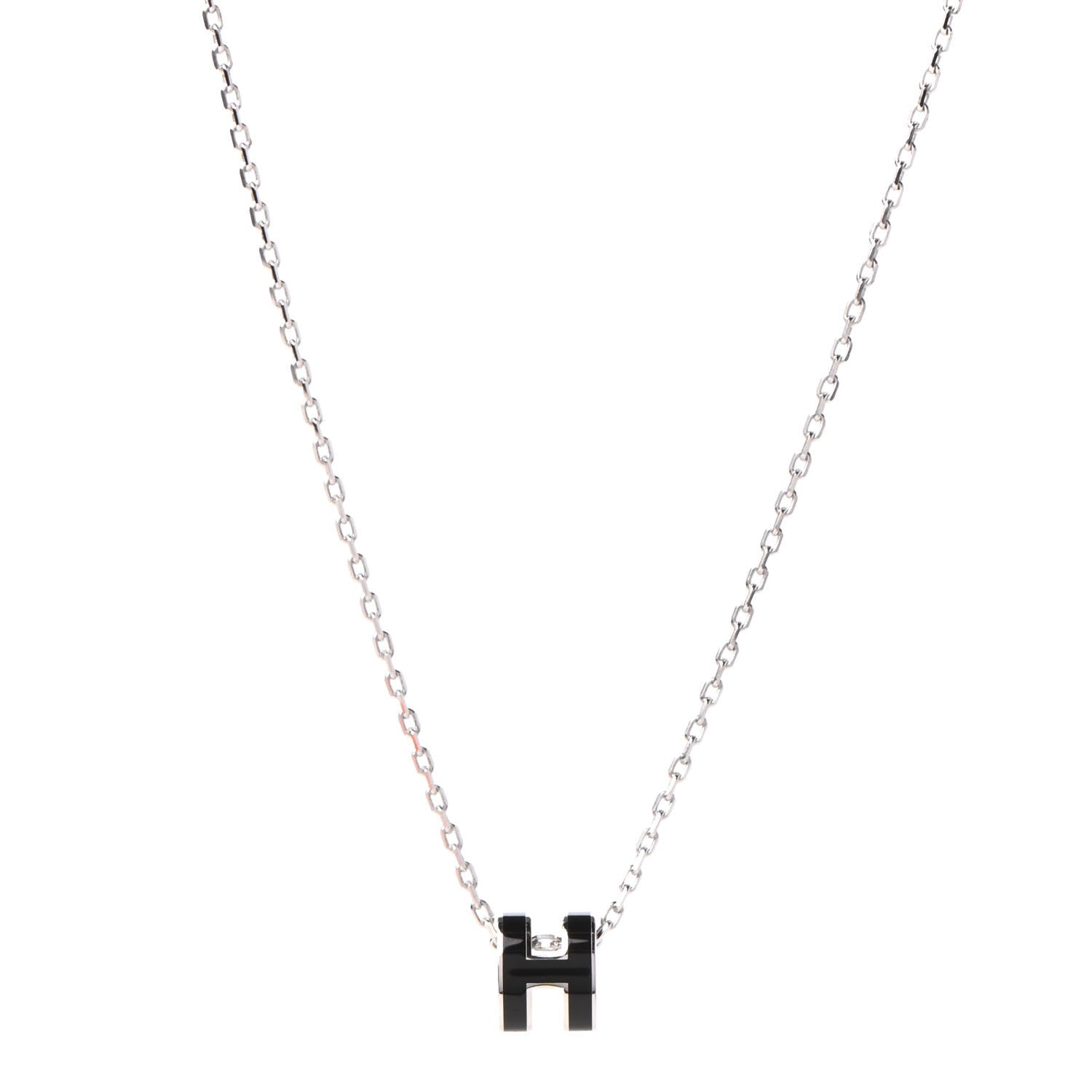 Hermes Lacquered Palladium Mini Pop H Pendant Necklace Black 1 of 7