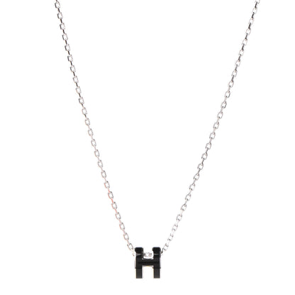 Hermes Lacquered Palladium Mini Pop H Pendant Necklace Black 1 of 7