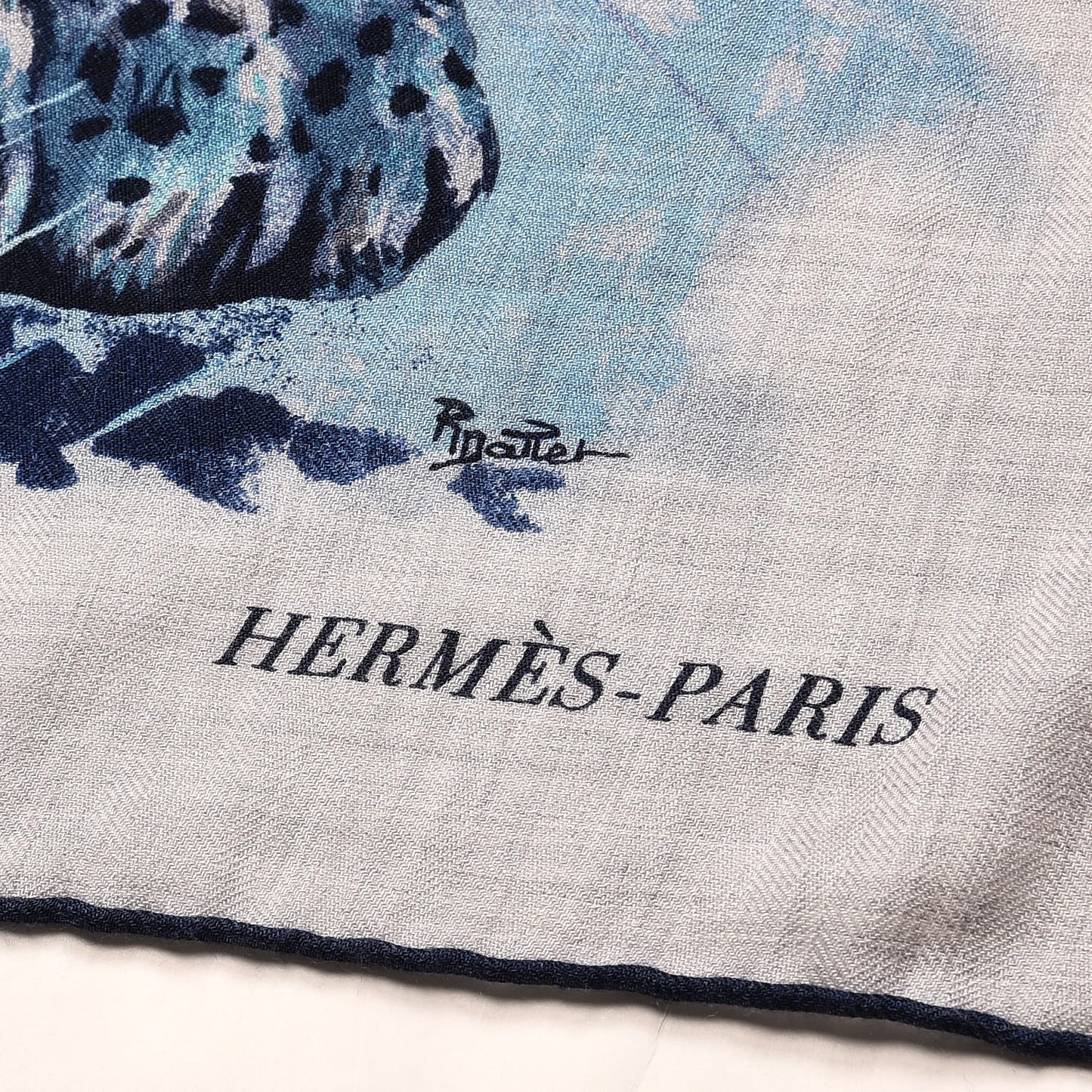 Cashmere Silk Panthera Pardus Scarf 140 Gris Chine Marine Turquoise