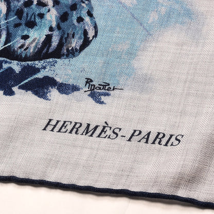 Hermes Cashmere Silk Panthera Pardus Scarf 140 Gris Chine Marine Turquoise 4 of 5