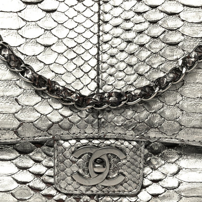 Chanel Metallic Snakeskin Medium Single Flap Silver 9 of 13