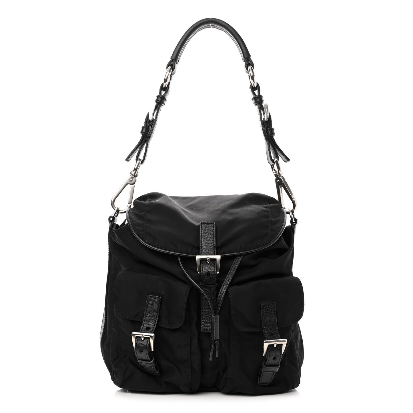 Nylon Vela Saffiano Drawstring Shoulder Bag Black