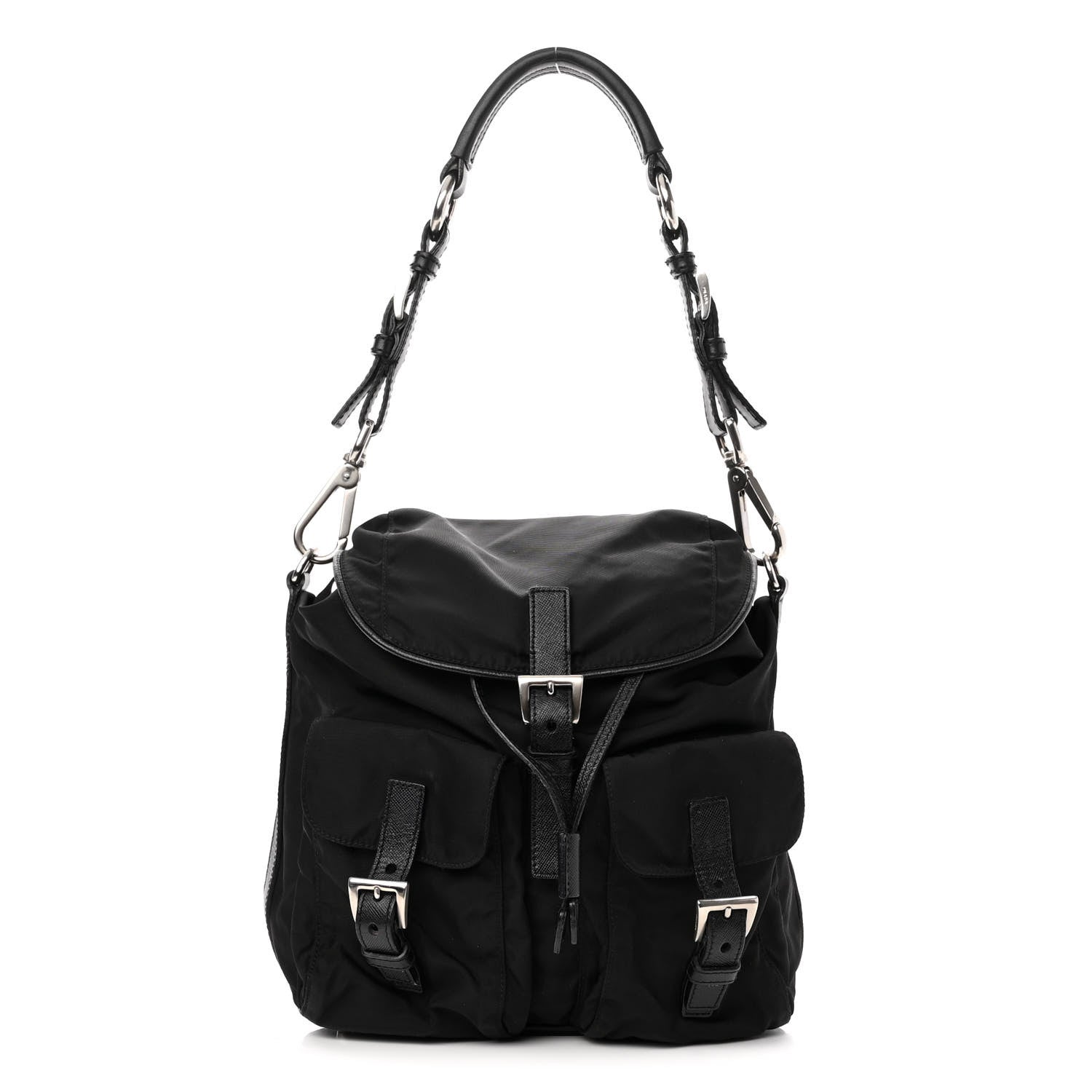 Prada Nylon Vela Saffiano Drawstring Shoulder Bag Black 1 of 11