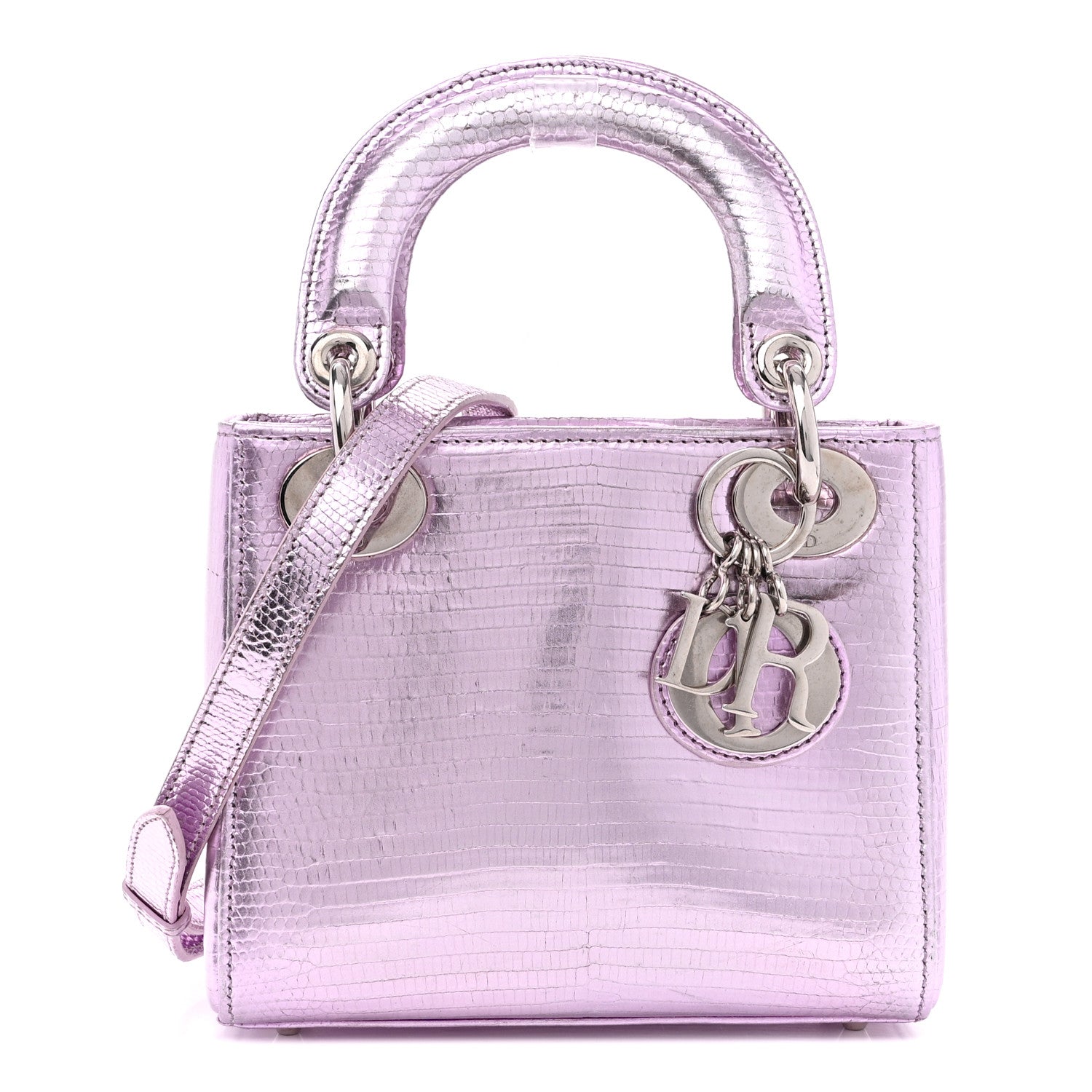 Christian Dior CHRISTIAN DIOR Metallic Lizard Mini Lady Dior Pink 1 of 17