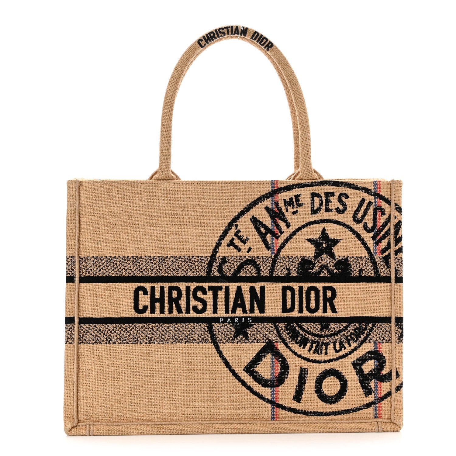 Christian Dior Canvas Jute Embroidered Medium Book Tote Black Beige 1 of 10