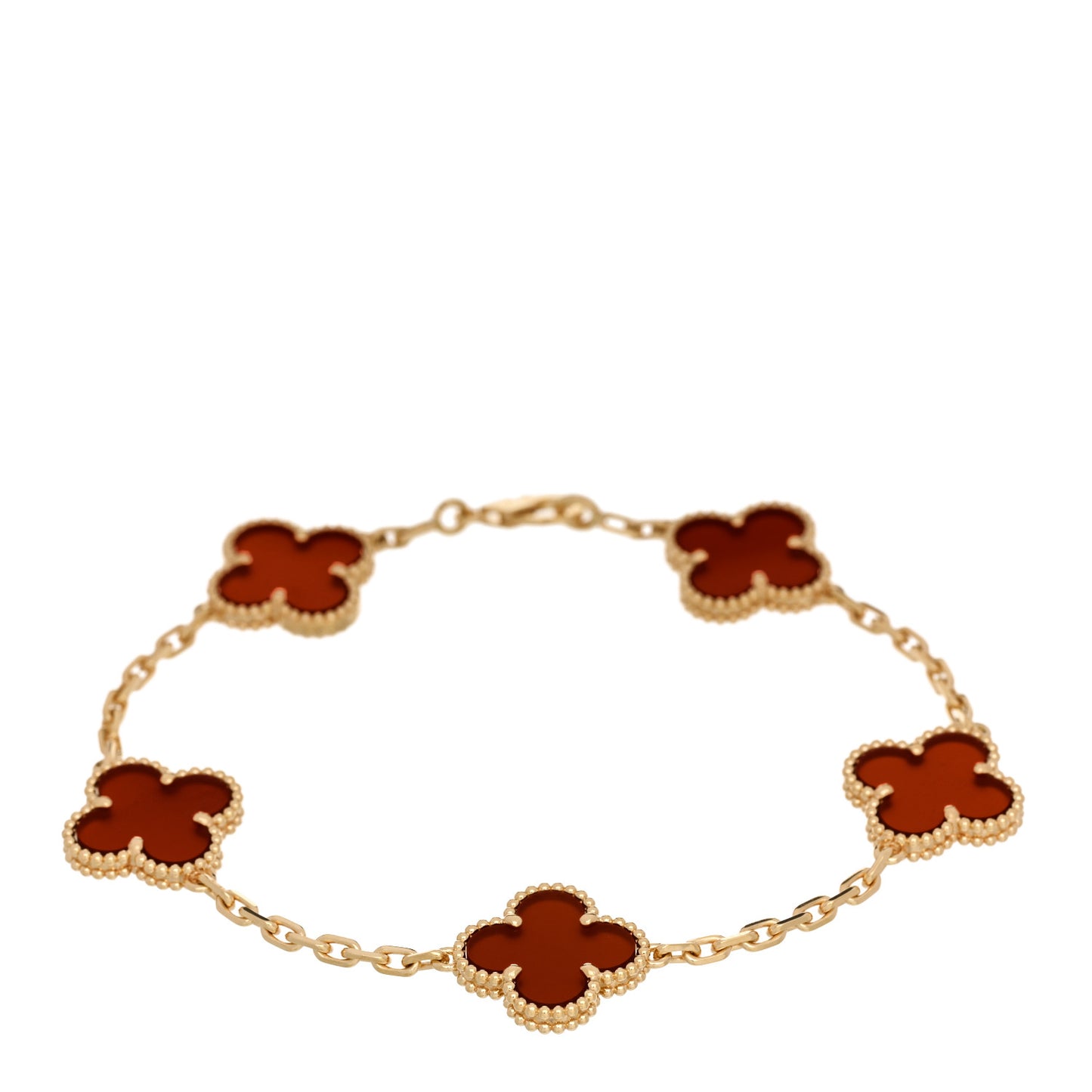 18K Yellow Gold Carnelian 5 Motifs Vintage Alhambra Bracelet