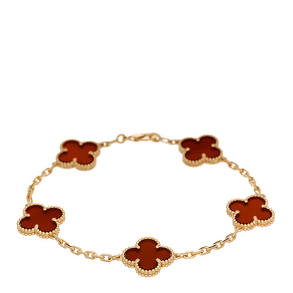 Van Cleef & Arpels 18K Yellow Gold Carnelian 5 Motifs Vintage Alhambra Bracelet 1 of 5