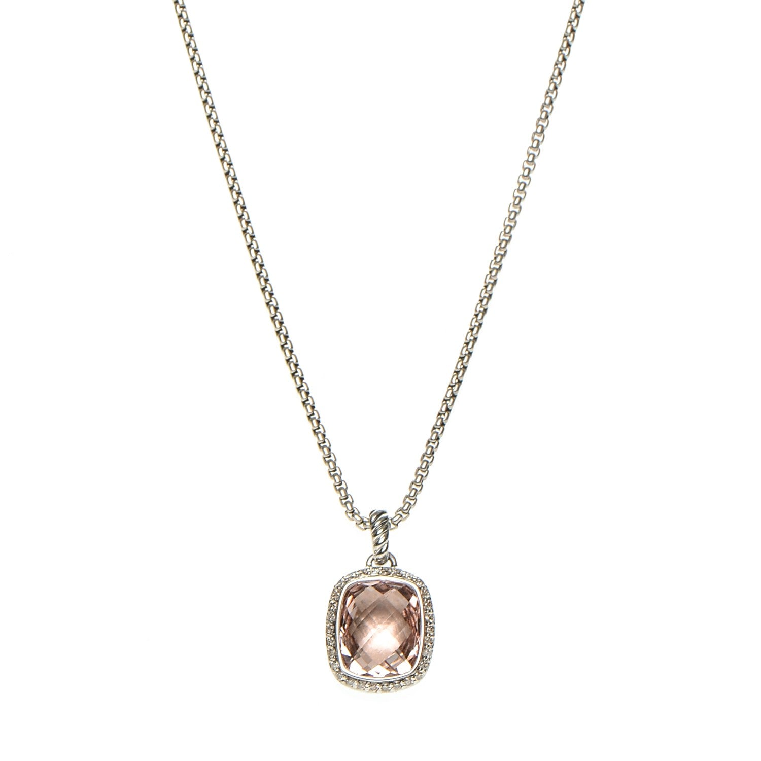 David Yurman Sterling Silver Diamond Morganite 12mm Noblesse Pendant Necklace 1 of 5