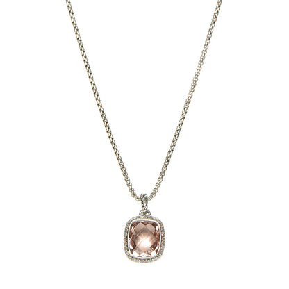 David Yurman Sterling Silver Diamond Morganite 12mm Noblesse Pendant Necklace 1 of 5