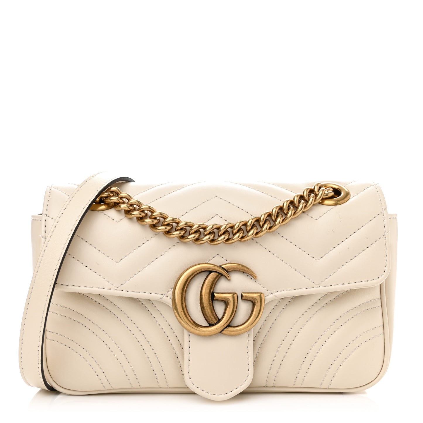 Calfskin Matelasse Mini GG Marmont Shoulder Bag White