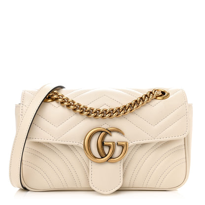 Gucci Calfskin Matelasse Mini GG Marmont Shoulder Bag White 1 of 11