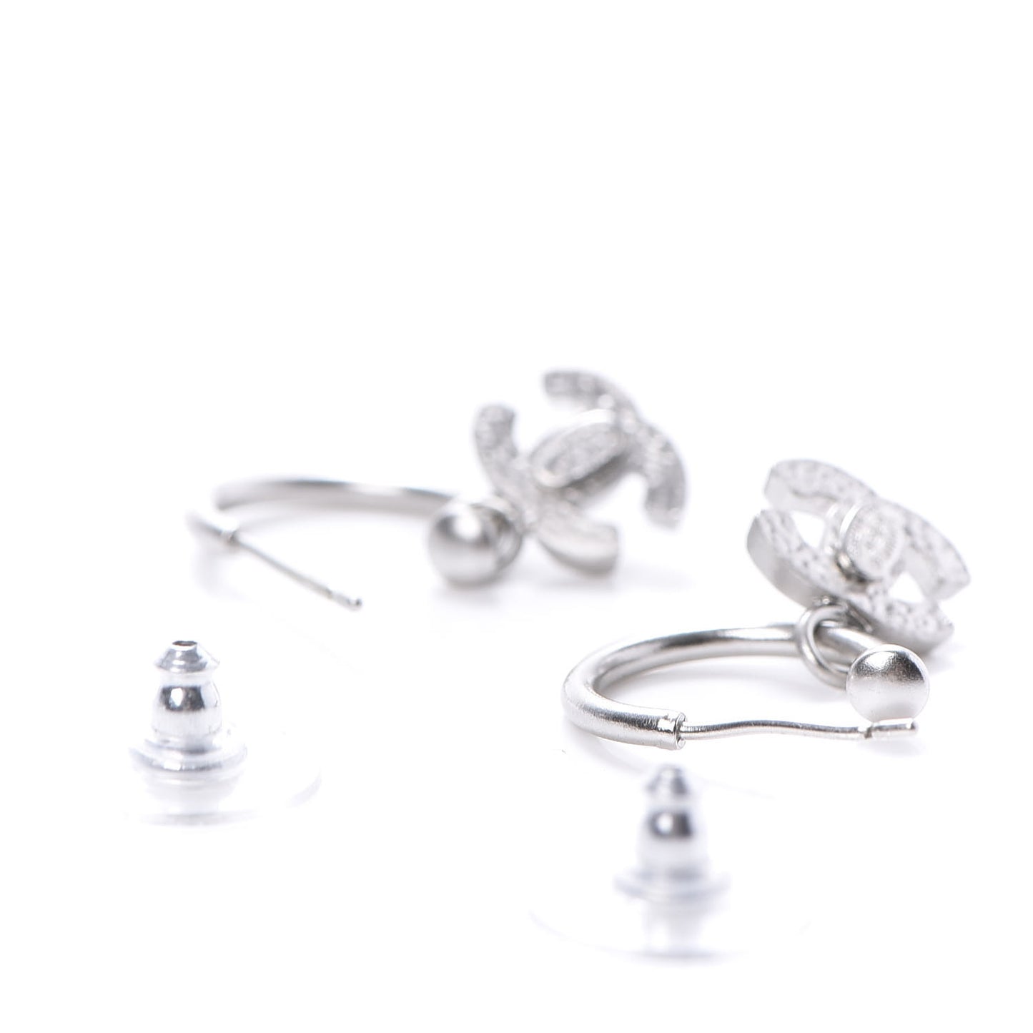 Enamel CC Hoop Earrings Silver Black