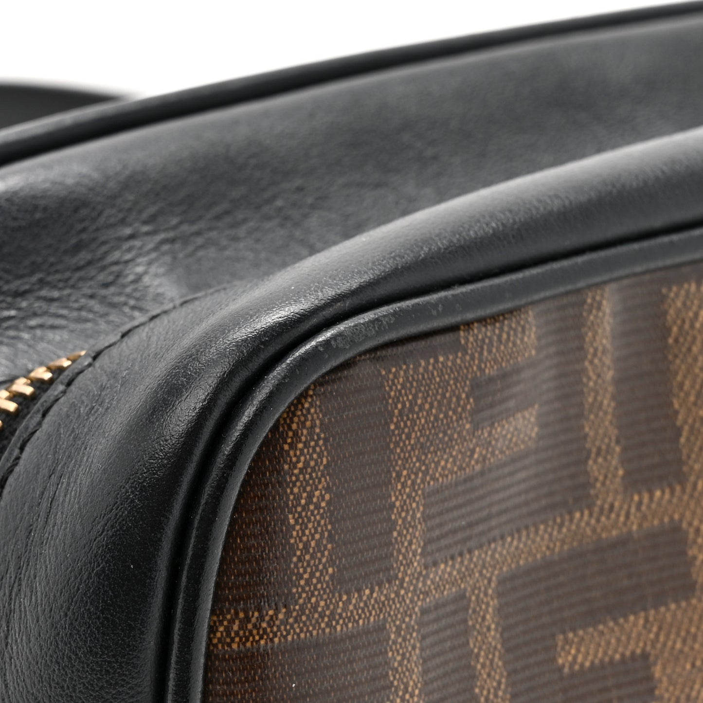 Glazed Fabric Vitello Century FF 1974 Stamp Patch Mini Camera Case Mogano Panna Black