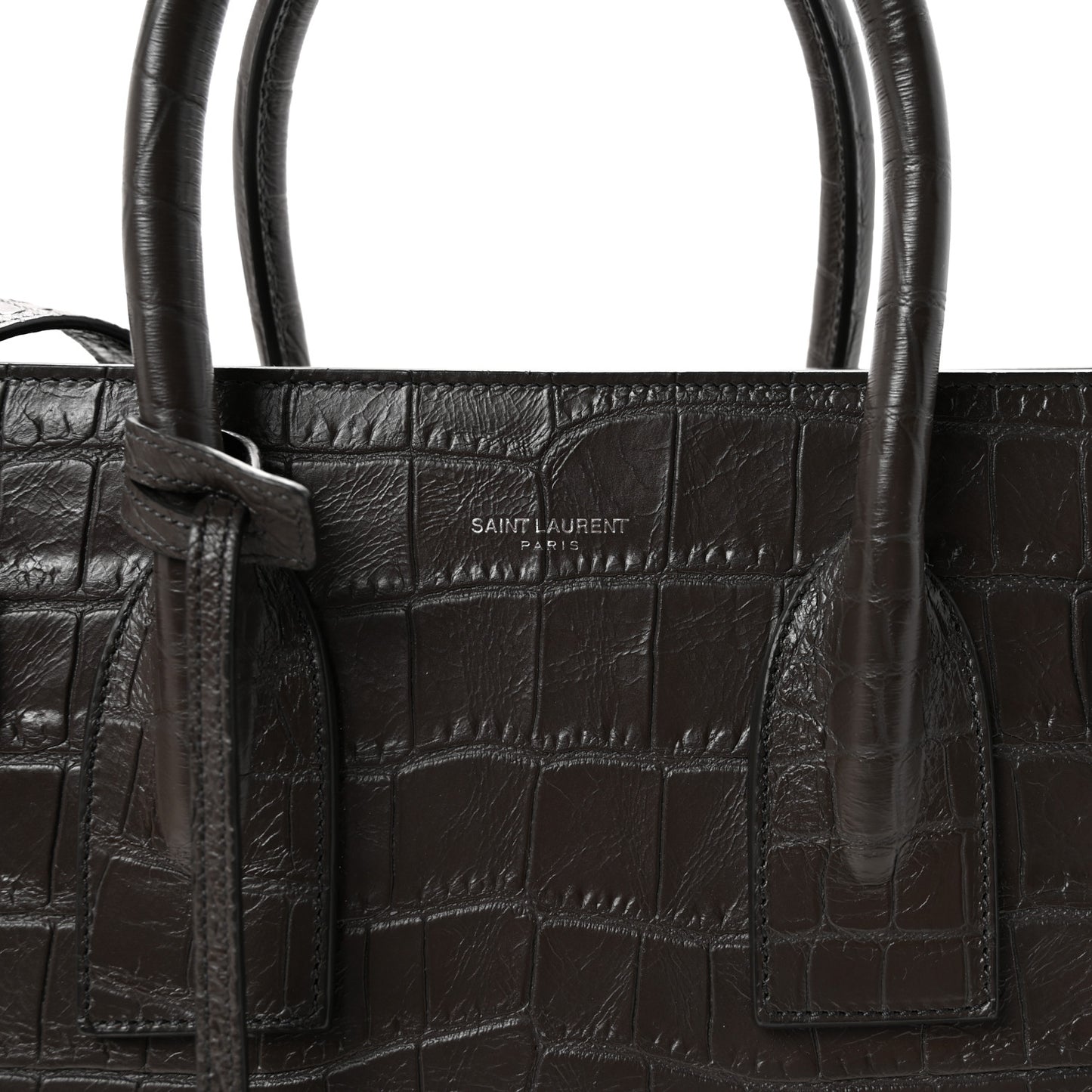 Calfskin Crocodile Embossed Small Sac de Jour Dark Brown