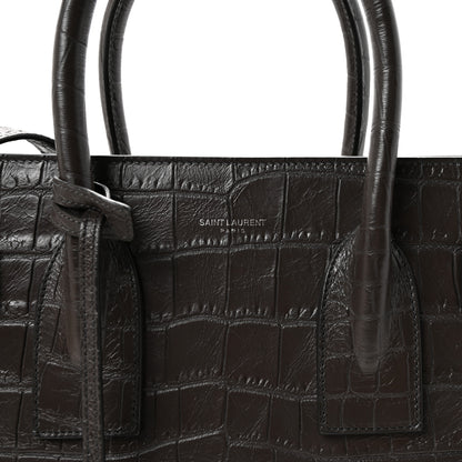 Saint Laurent Calfskin Crocodile Embossed Small Sac de Jour Dark Brown 7 of 9
