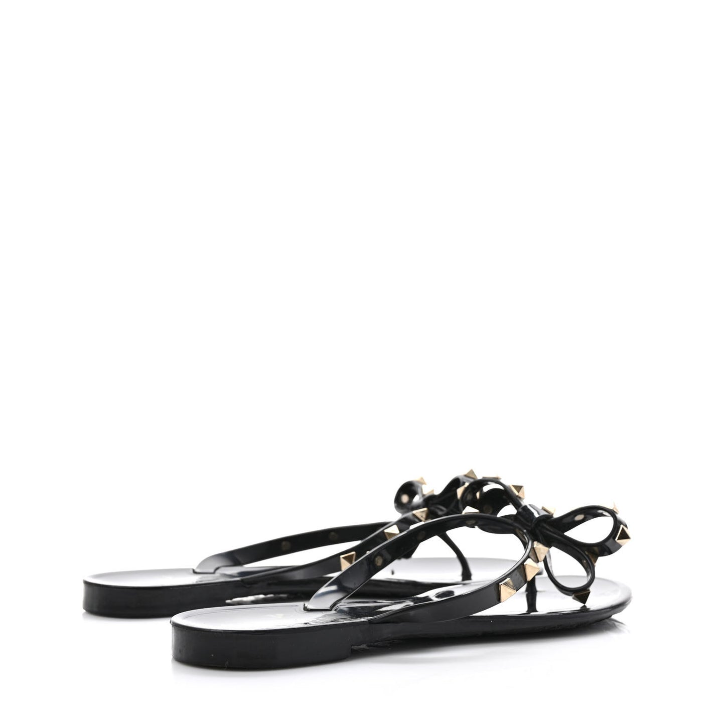 PVC Jelly Rockstud Bow Thong Sandals 37 Black
