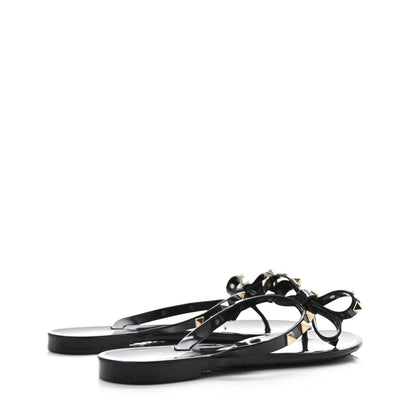 Valentino Garavani PVC Jelly Rockstud Bow Thong Sandals 37 Black 4 of 8