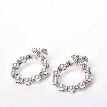 Chanel Pearl Crystal Nefertiti CC Drop Earrings Gold 3 of 7