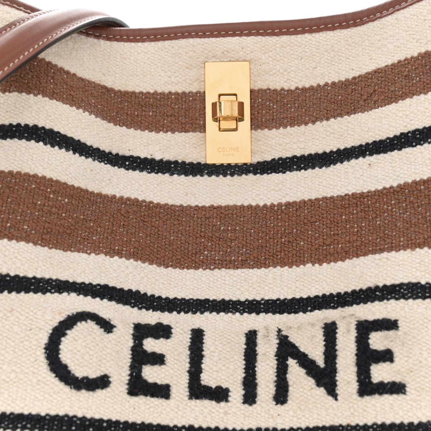 Canvas Smooth Calfskin Logo Bucket 16 Bag Brown Off White Tan
