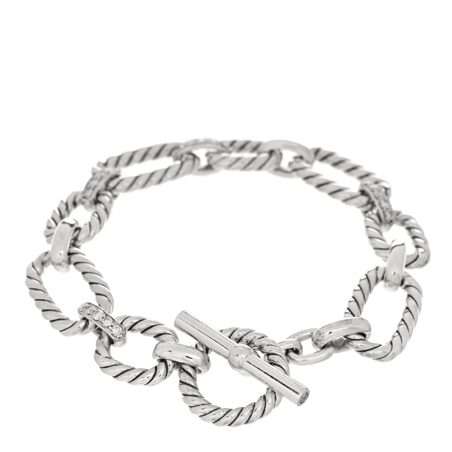 Sterling Silver Diamond 12.5mm Cushion Link Bracelet