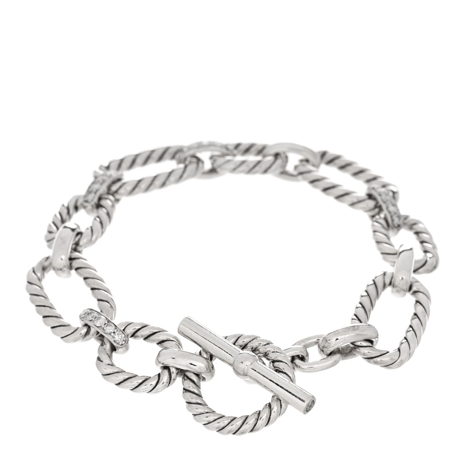 David Yurman Sterling Silver Diamond 12.5mm Cushion Link Bracelet 2 of 3