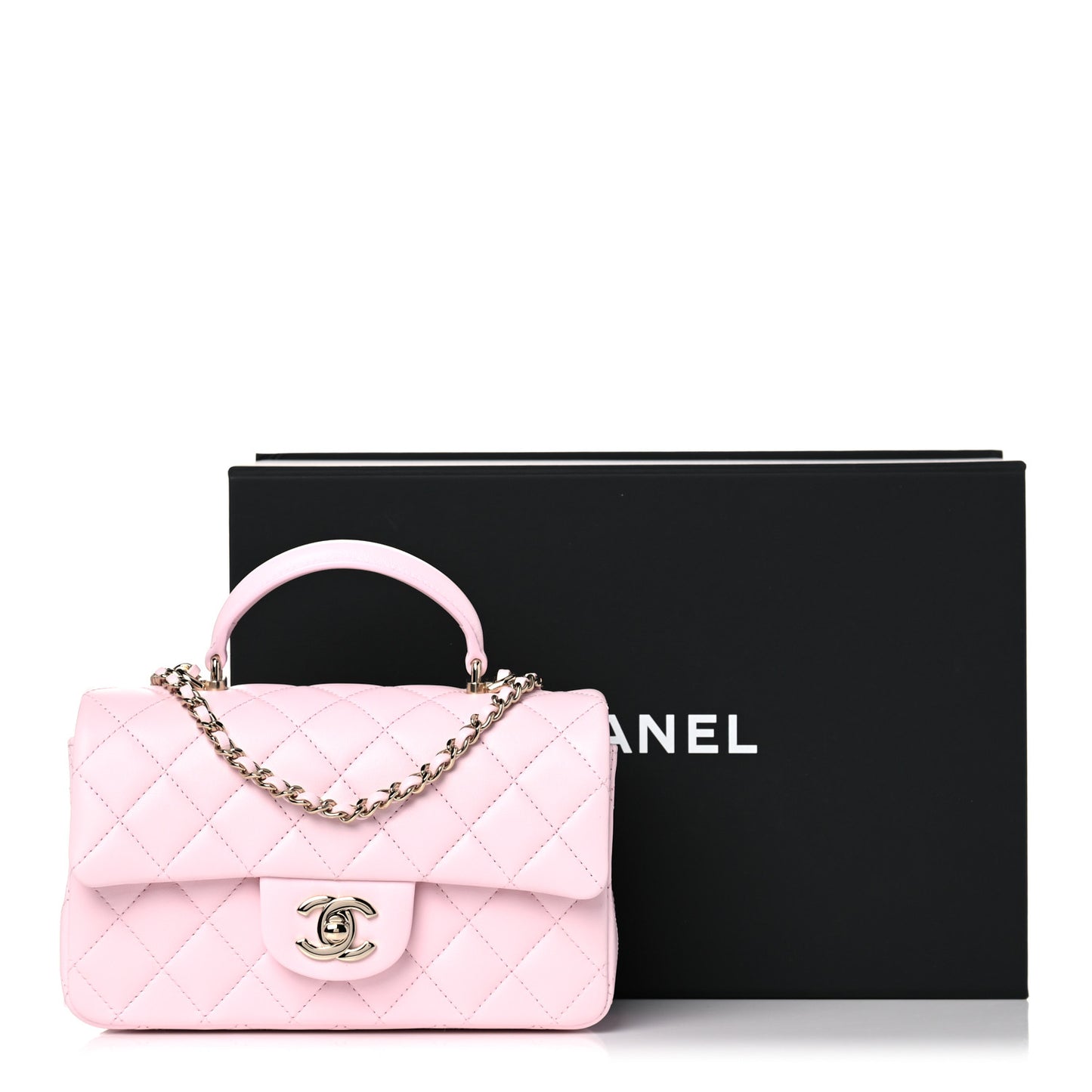 Lambskin Quilted Mini Top Handle Rectangular Flap Light Pink