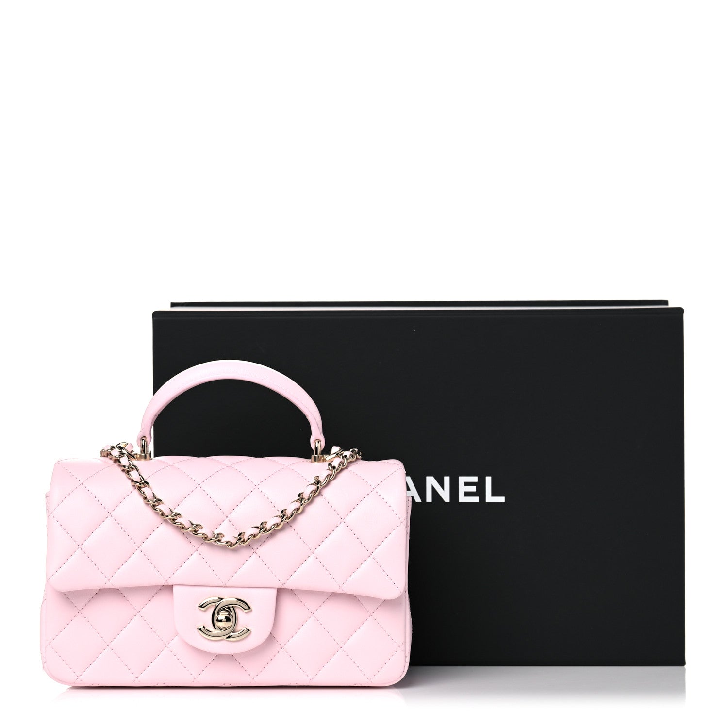 Chanel Lambskin Quilted Mini Top Handle Rectangular Flap Light Pink 10 of 10