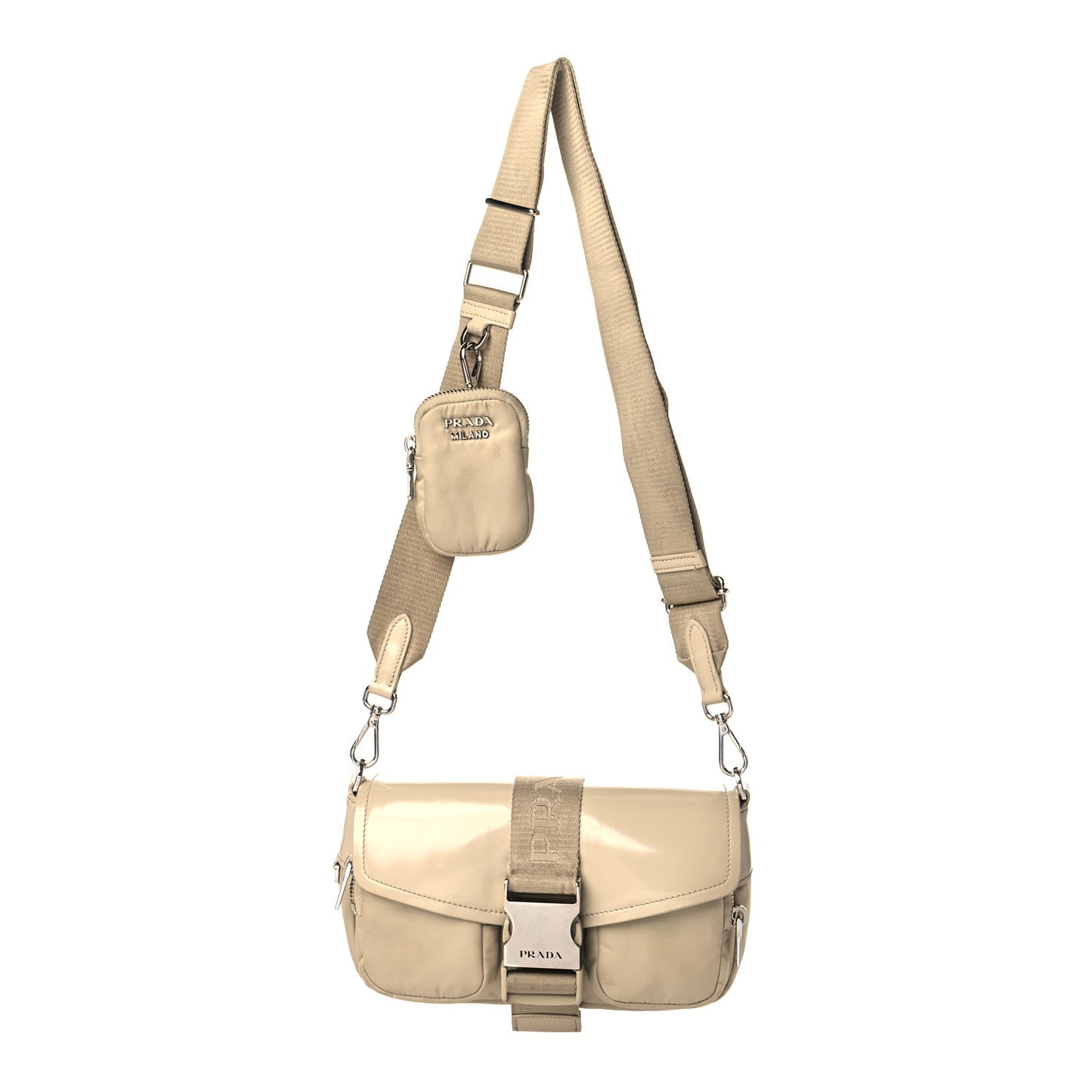 Re-Nylon Spazzolato Double Pocket Buckle Shoulder Bag Deserto